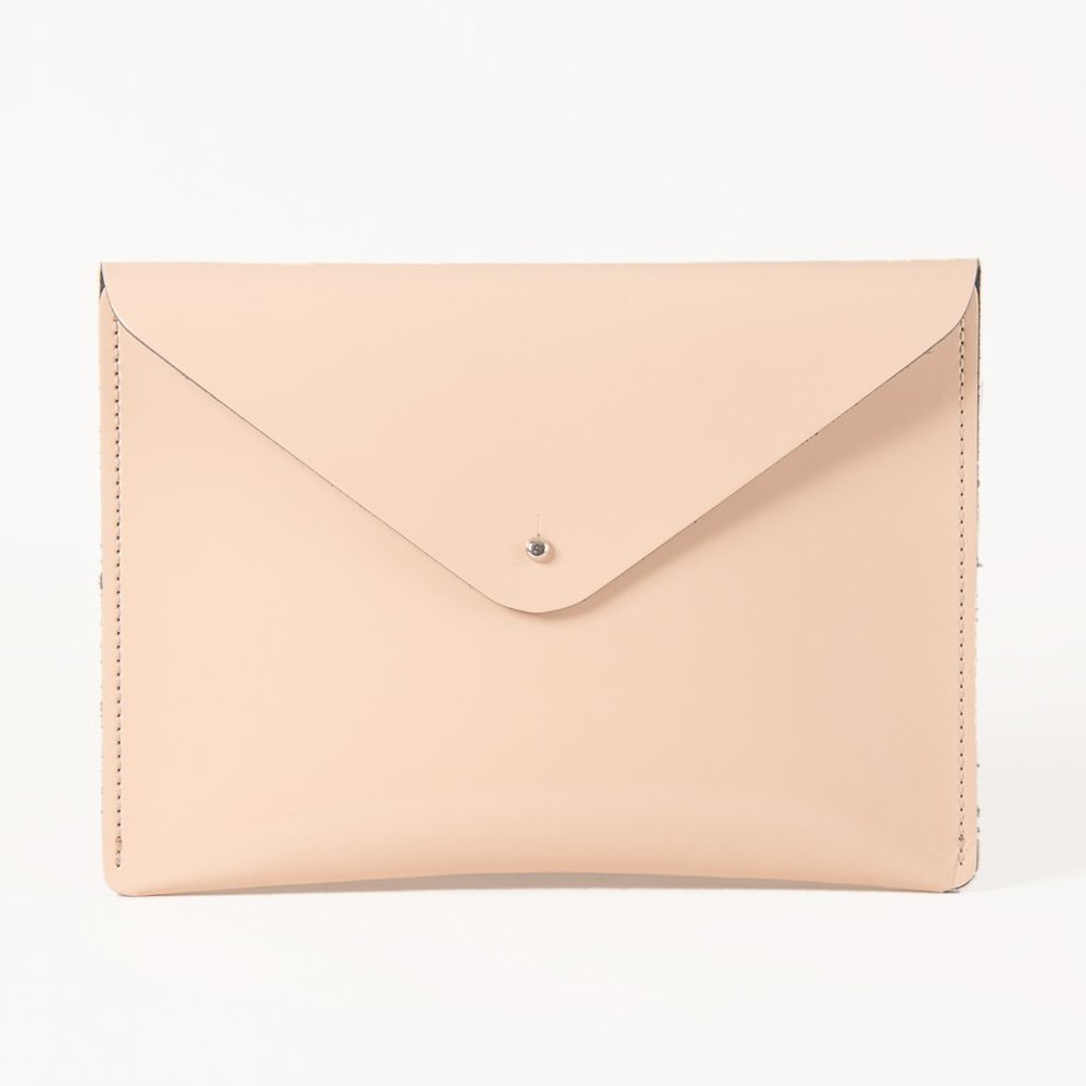 Leather Satchel Co. Patent Taupe Envelope Clutch